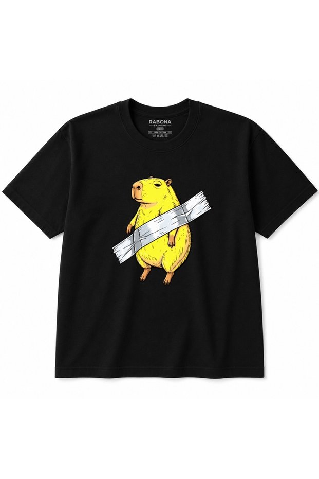 Capybara Mood – Yellow Capybara Cartoon-Themed T-Shirt with Stripes
