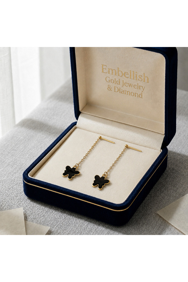 18k Butterfly black dangling earrings