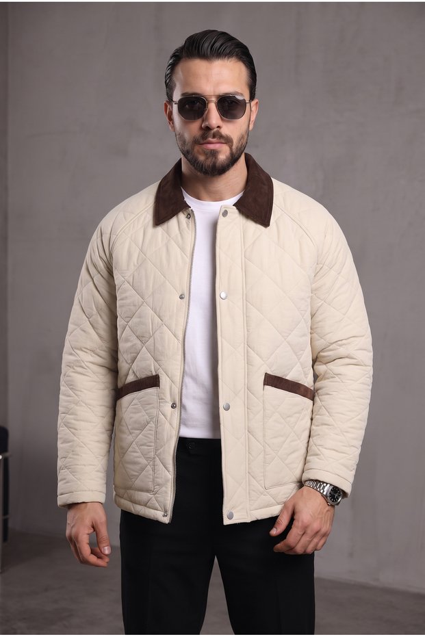 Modern Velvet-Collar Quilted Jacket/Coat