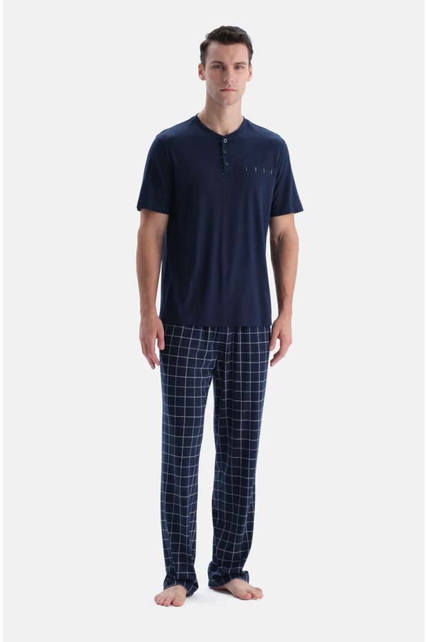 Men's Navy Blue Short Sleeve Pajama Suit