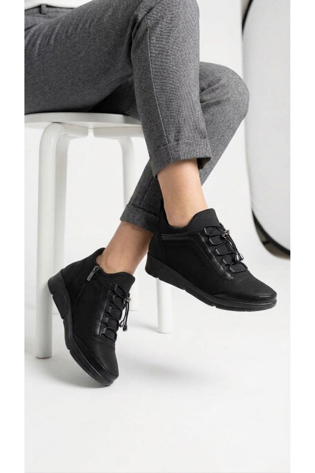 Women's Elastic-Laced, Zip-Up Boots with Non-Slip Soles