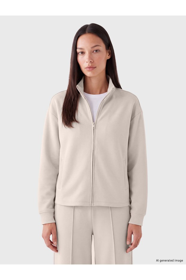 TWO MT SHOP QUALITY LCW EVERYDAY Gray Scuba Fabric Solid Oversized Women's Zipper Sweatshirt