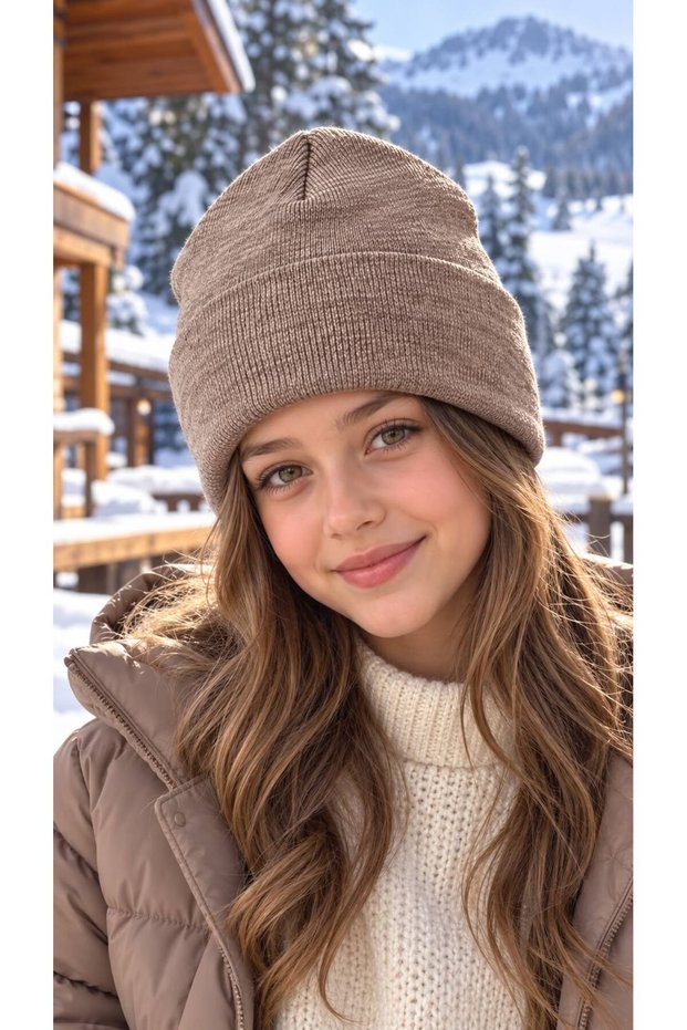 Soft-Textured Mink-Print Knit Girl's Beanie, Ages 7–12