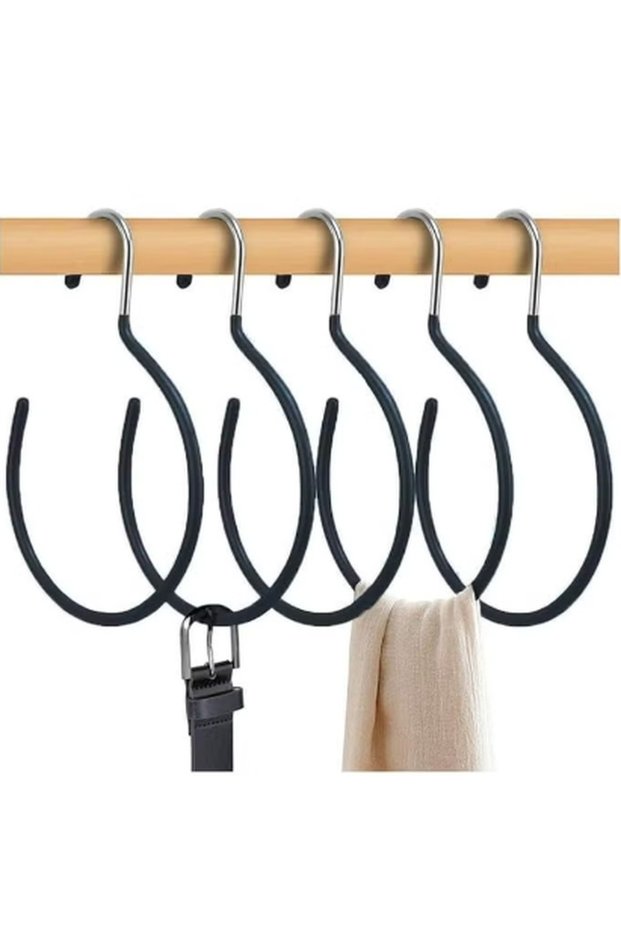 Closet Organizer Hooks, Silicone-Coated Coil Hanger with Chrome S-Hooks for Scarves, Belts, Ties and Bags (Pack of 5)