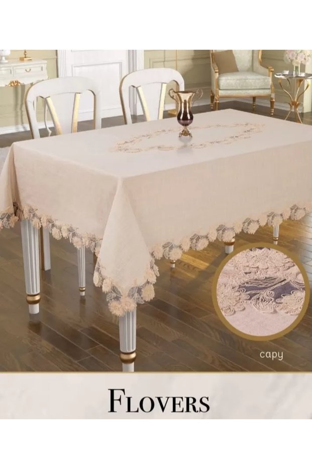160X260Cm Linen Flowers Model Cappuccino 3D Embroidered Lace Decorative Coverlet