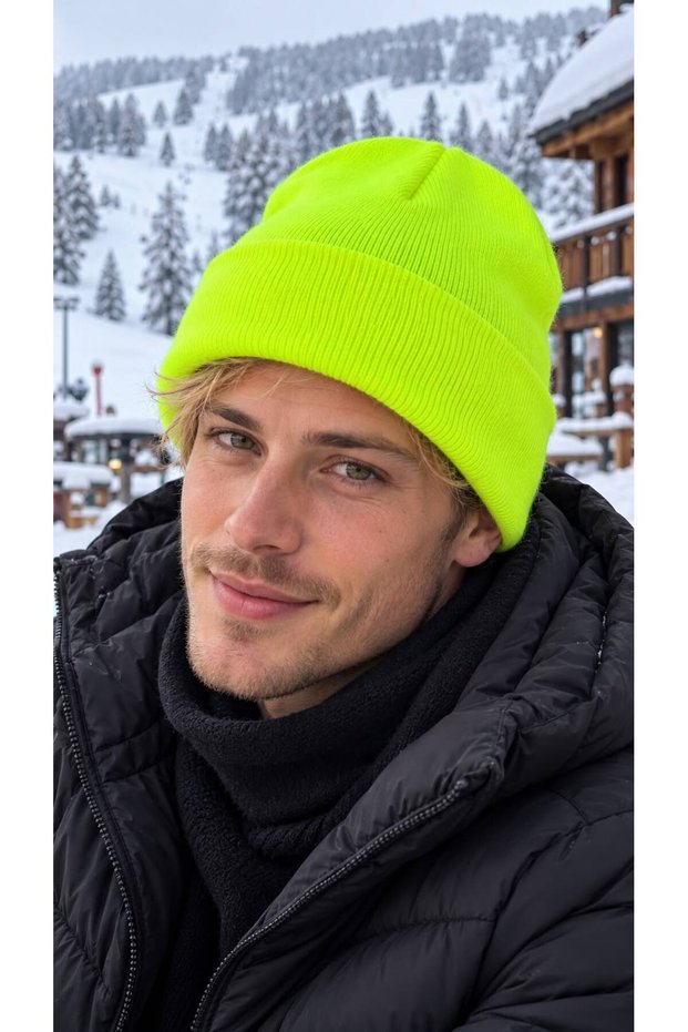 Neon Green Soft-Textured Knit Men's Beanie