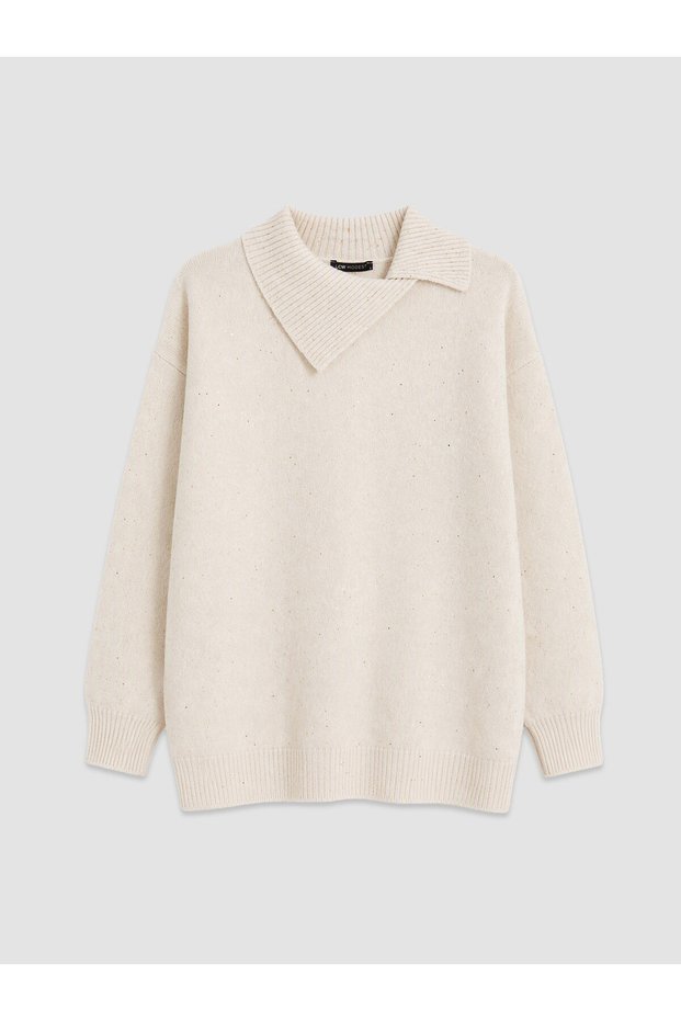 TWO MT SHOP QUALITY LCW Modest Ecru Knit Mock Neck Women's Tunic