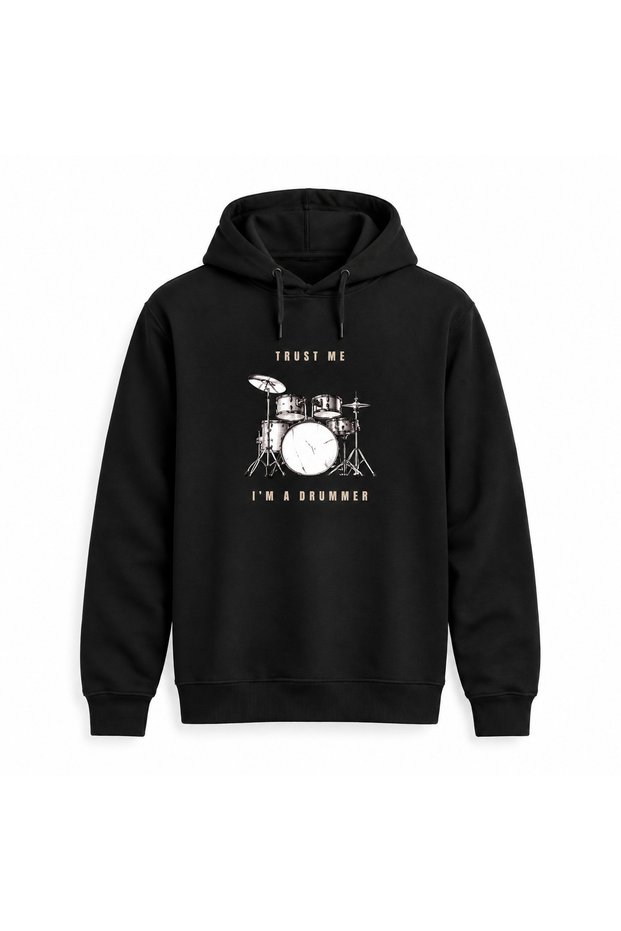 "Trust Me, I'm a Drummer" DTG-Printed Hooded Unprinted Sweatshirt (No Pockets)