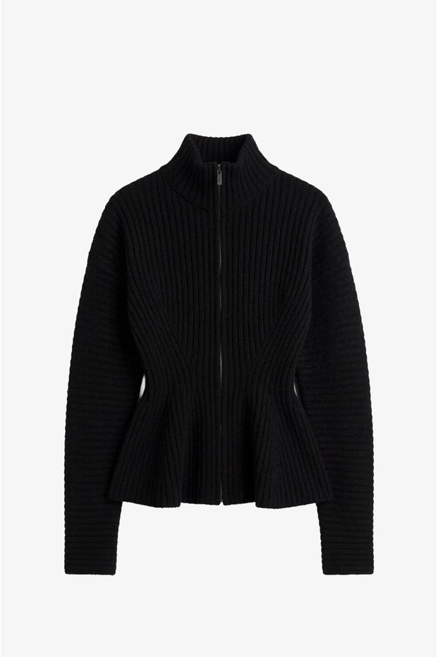 Black Mock Neck Peplum Cardigan