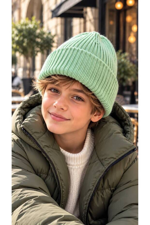 Mint Soft-Textured Ribbed Knit Boys' Beanie, Ages 7β12