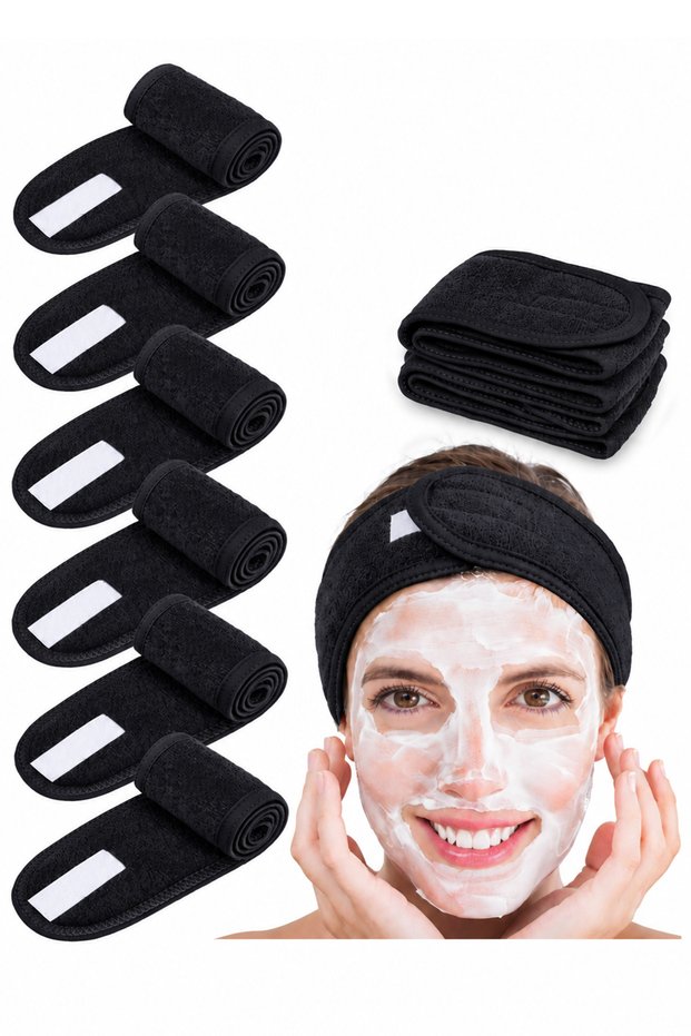 6-Piece Skincare Band Set – Velcro Towel Hair Band, Makeup and Face-Washing Bandana