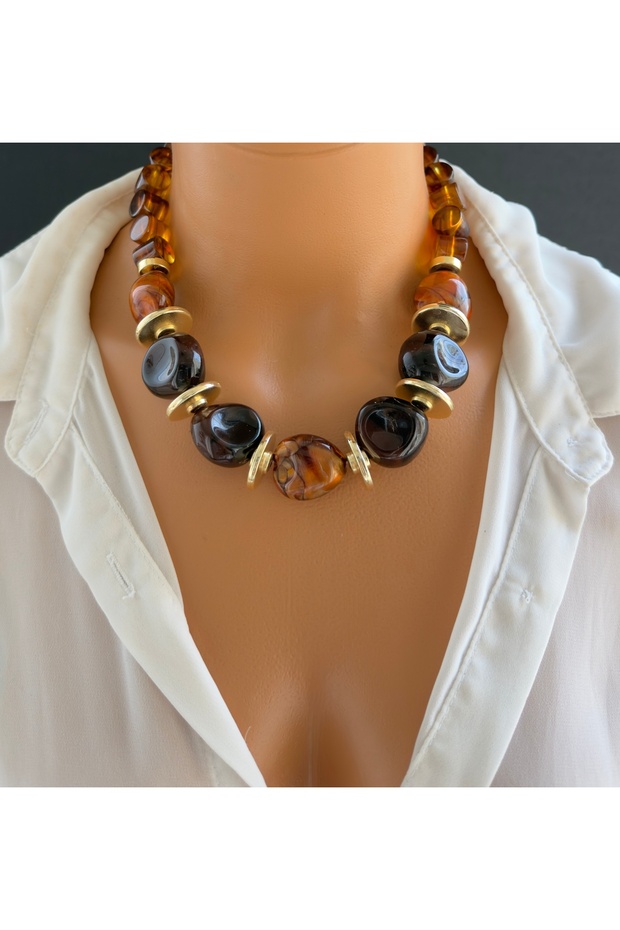 Brown Beaded Design Necklace