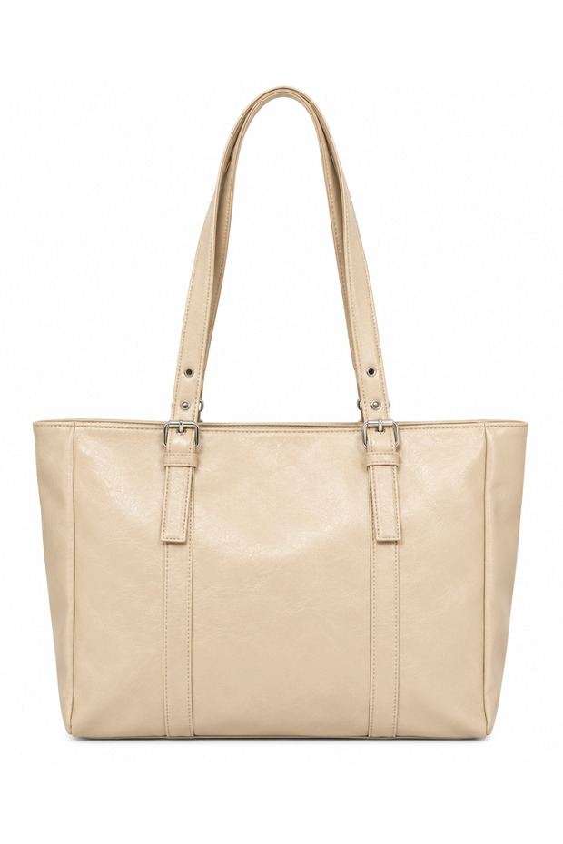 Large Women's Shoulder Bag with Adjustable Strap and Buckle Detail