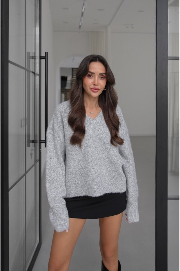 Gray Melange boat neck soft sweater