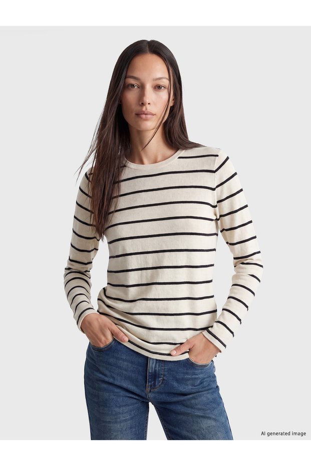 LCW EVERYDAY Ecru Jersey Striped Slim-Fit Long-Sleeve Women's Bodysuit—The ALITA CITY Difference