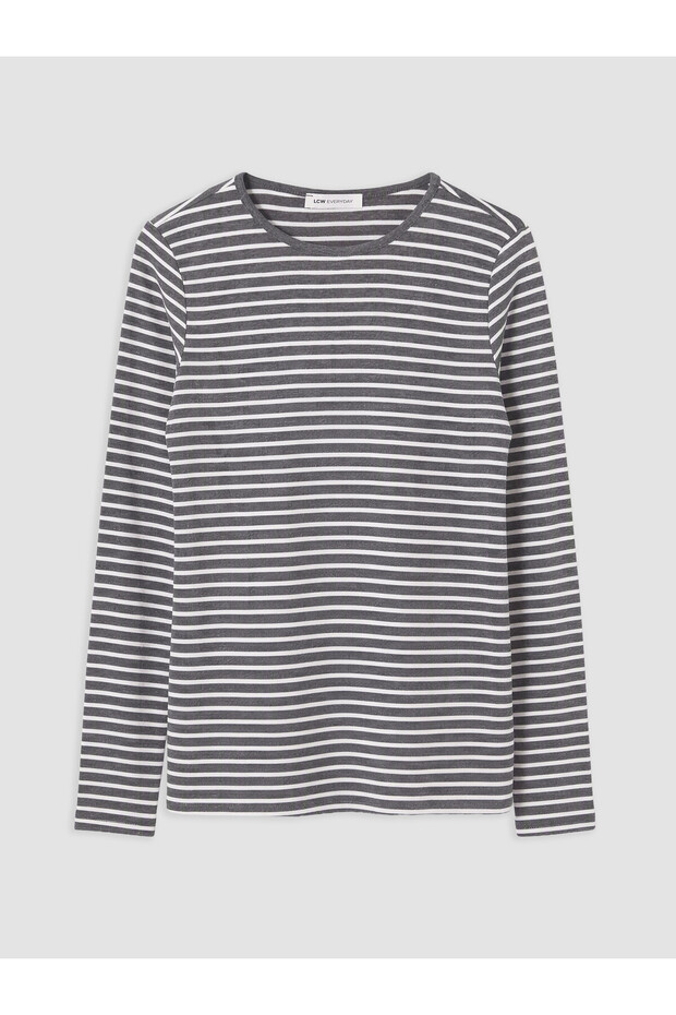 TWO MT SHOP QUALITY LCW EVERYDAY Ecru Rib Knit Checkered Slim-Fit Long-Sleeve Women's Bodysuit