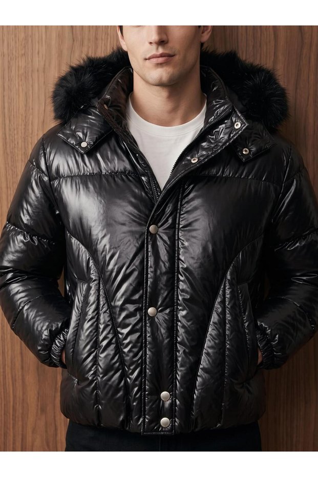 MEN'S WINTER FUR HOODED PUFFER JACKET