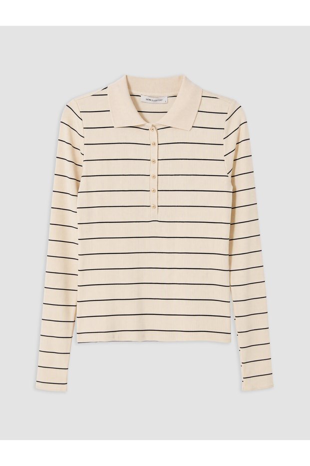 Two Mt Shop Quality Lcw Everyday Ecru Camisole Striped Super Skinny & Extra Narrow Long Sleeve Women's B