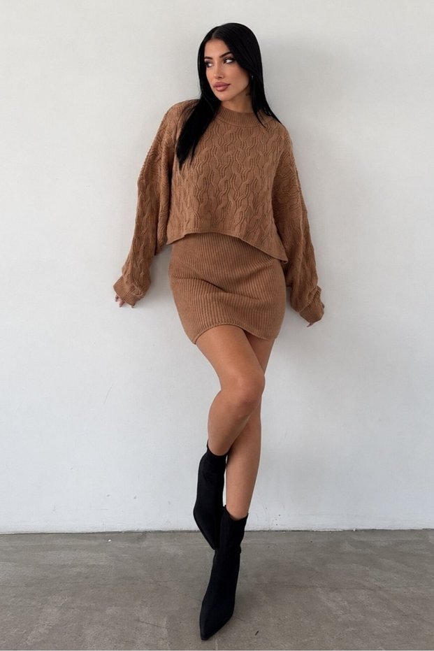 Women's Standard-Size Long-Sleeve Knit Sweater and Strapless Mini Dress Set