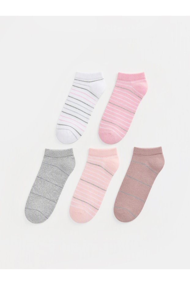 5-Pack of Women's Striped Ecru Socks, Featuring the ALITA CITY Touch