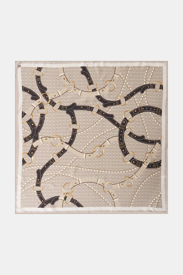 Chain-Pattern Silk Tulle Scarf with Stones