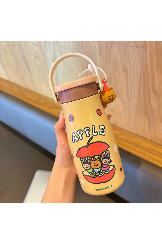 Tuneegoods Thermos Cup with Handle, Doll Silk Screen Design, Large Capacity Drinking Cup, 316