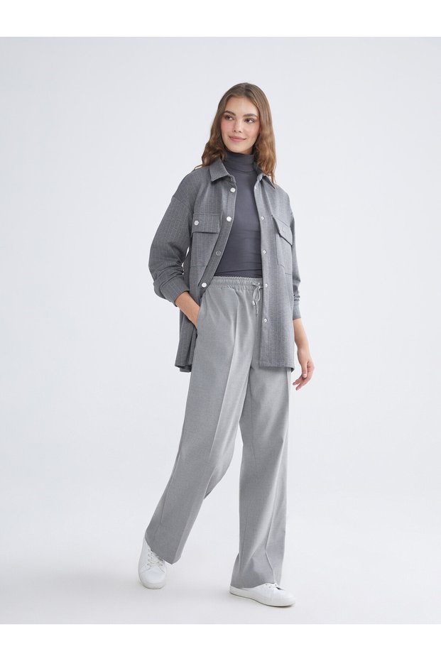 LCW Modest Gray Solid Standard & Regular Wide-Leg Women's Pants, Featuring the ALITA CITY Touch