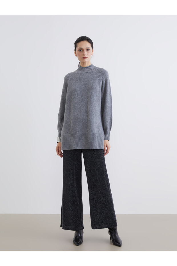 LCW Modest Metallic Rib Knit Solid Loose & Wide-Leg Women's Pants, Featuring the ALITA CITY Touch