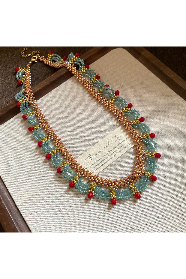 Glass beads Chinese Style Multi Layer Lace Tassel Chokers Necklaces for Women Bohemian Retro Glass B