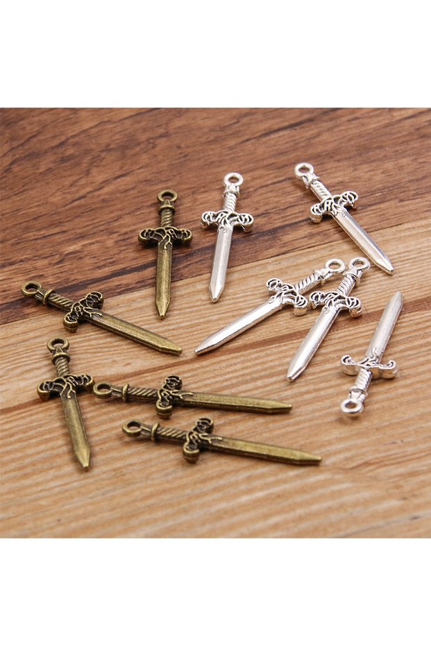 2 color 30PCS 9*34mm Metal Alloy 2 Color Small Simulation Sword Charms Pendants For Jewelry Making D