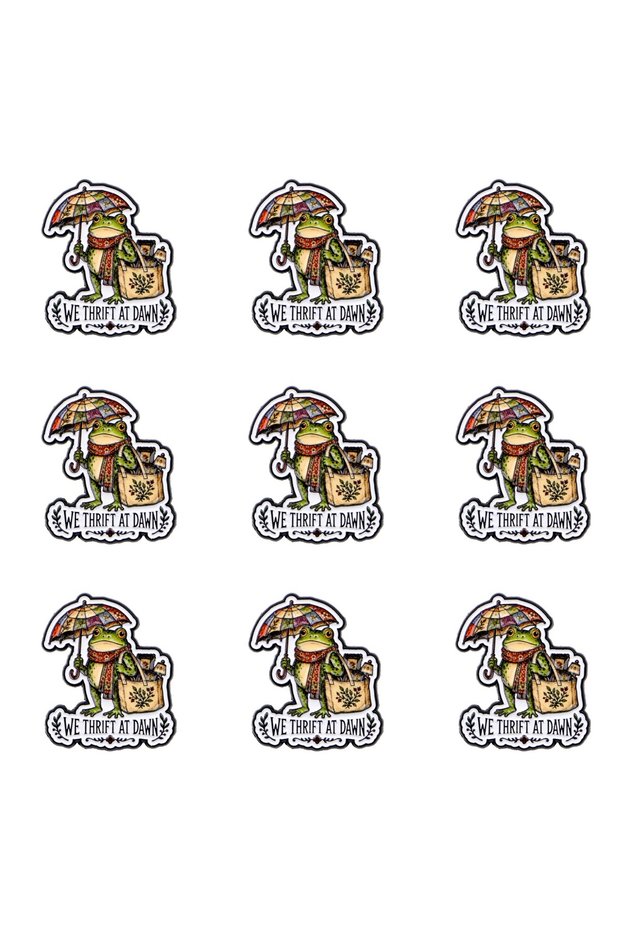 9pcs 9pcs Cute Frog With Umbrella Enamel Pin We Thrift At Dawn Quotes Brooch Cartoon Animal Lapel Ba