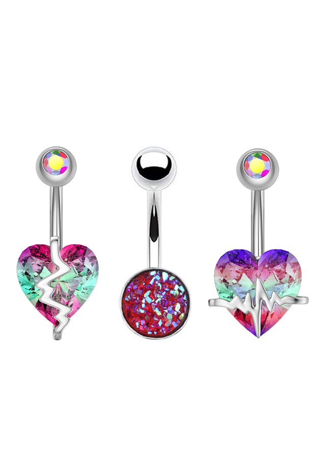 Heart body Navel & Bell Button Rings DQHZH386 3pcs/lot Mixed-Style Crystal CZs Belly Button Piercing