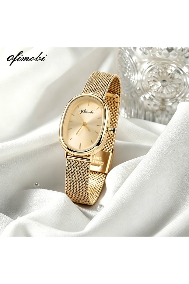 XG34-1-Ggold Oval Dial Women's Quartz Watch Premium Milanese Mesh Strap Sunburst Dial 30M Waterproof
