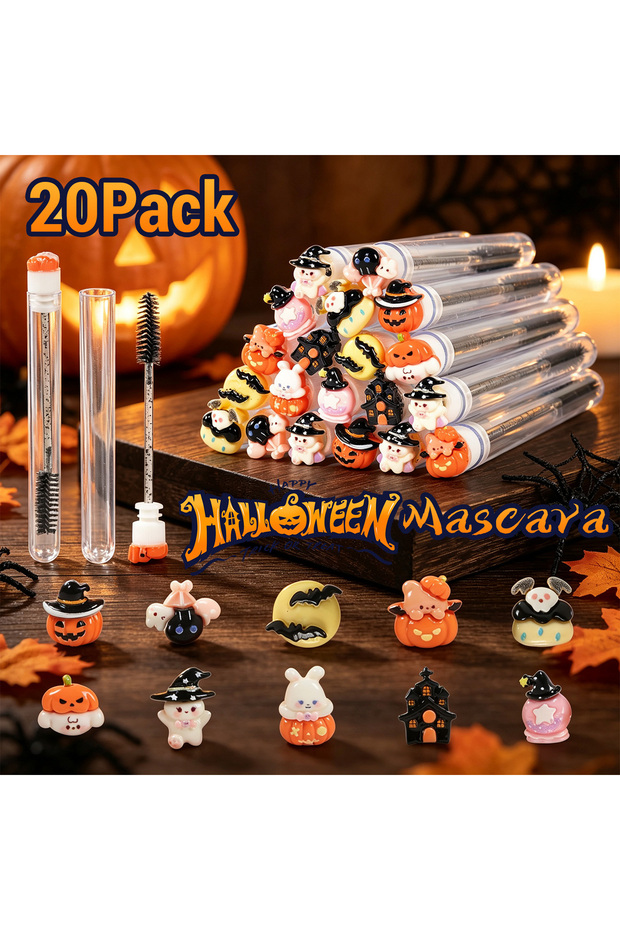 Nylon 20Pcs Spooky Halloween Eyelash Brush Tube Reusable Mascara Wand Spoolie for Lash Extension Pro