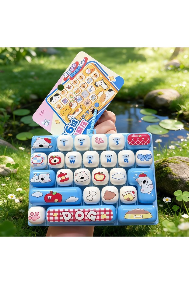 Blue Cartoon Animal Diary 26 Grid Stress Relief Keyboard Keycap Keychain For Bags Backpacks Cars Tee