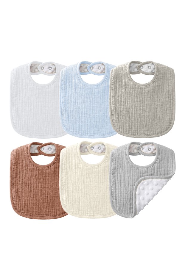 FJ-6P-Su 6 Pack Muslin Gauze Baby Bibs with Soft Plush Minky Dotted BackingSaliva Towel U-Absorbent