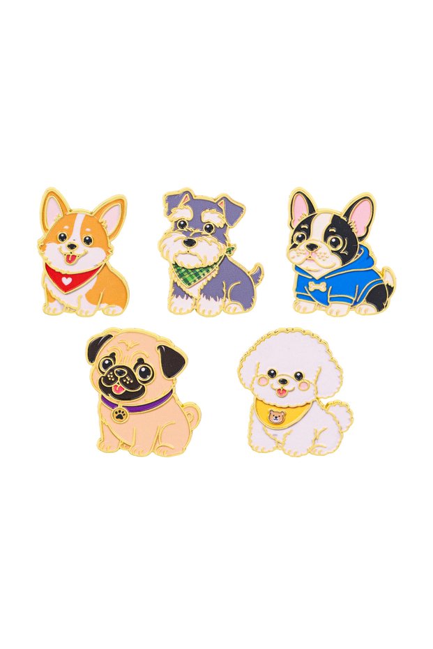 5pcs 5pcs Cute Dog Enamel Pin Cartoon Bulldog Brooch For Coat Women's Brooches Collar Lapel Pins Met