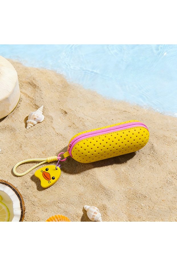 Yellow-with Handle Perforated EVA Breathable Swim Goggle Storage Case with Handle Portable Glasses S