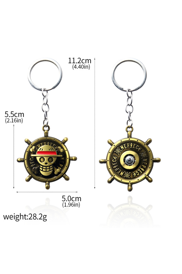 K00809-01 One Piece Luffy Straw Hat Keychain Rotatable Zoro Skull Metal Pendant Role-Playing