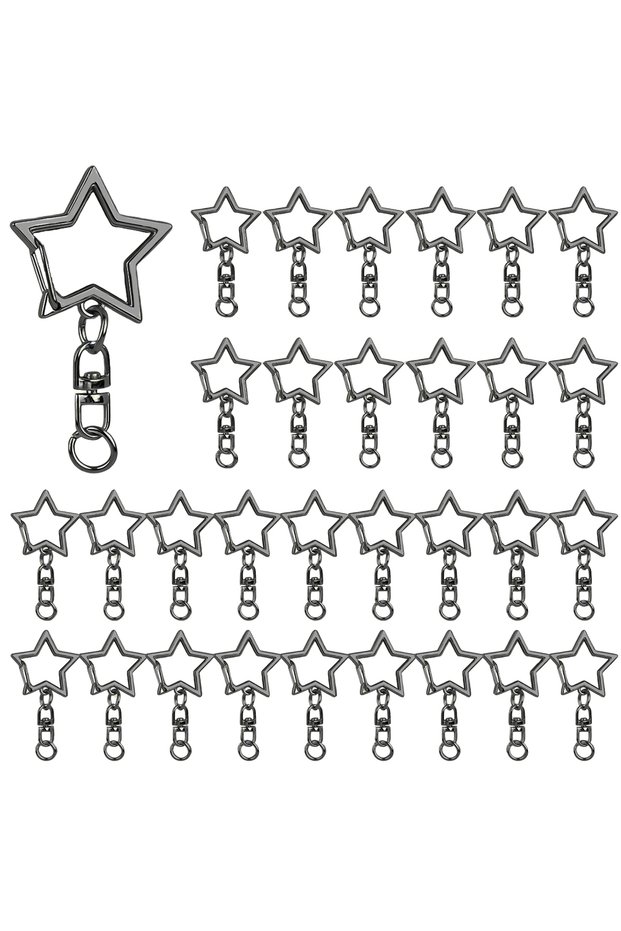 20 SET black 20/40/60 Set Star-Shaped Spring Snap Keychains Clip with Jump Ring Metal Swivel Clasp H
