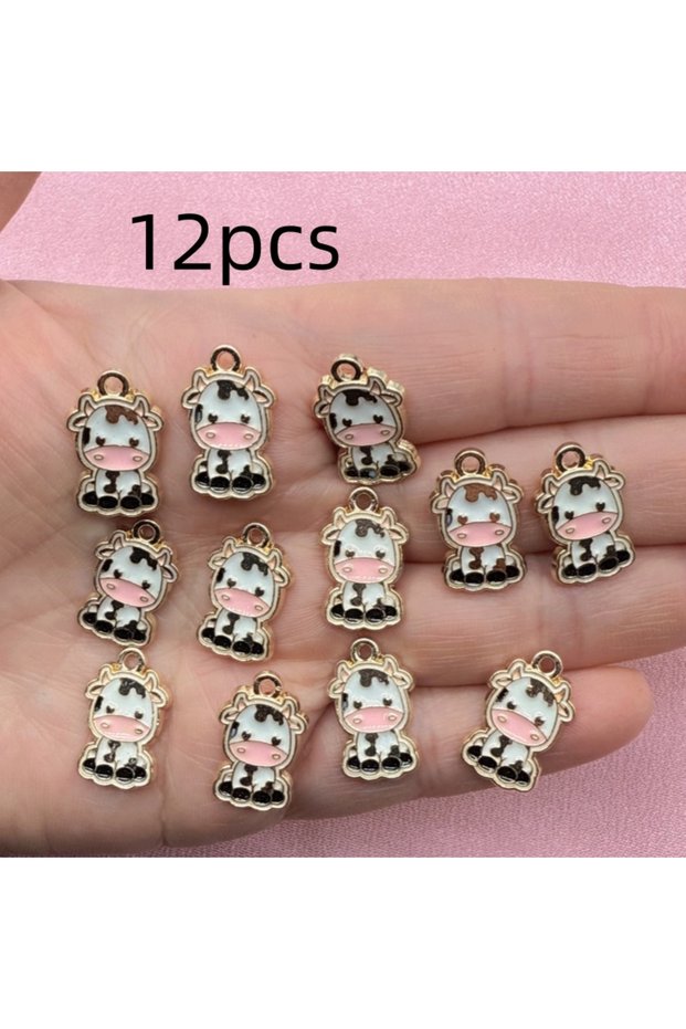 1 12pcs alloy drip oil cartoon cow pendant, DIY jewelry making earrings, keychain accessories