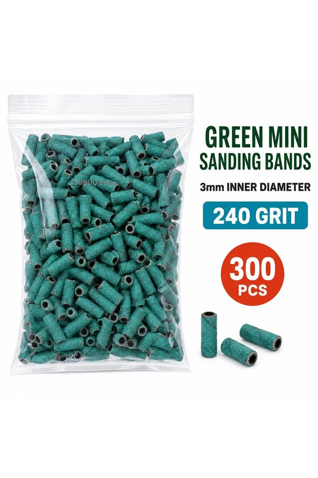 GN-G240-P300 300Pcs 3mm Nail Drill Sanding Bands Set 120 180 240 Grit Mini E-File Sanding Sleeves Na