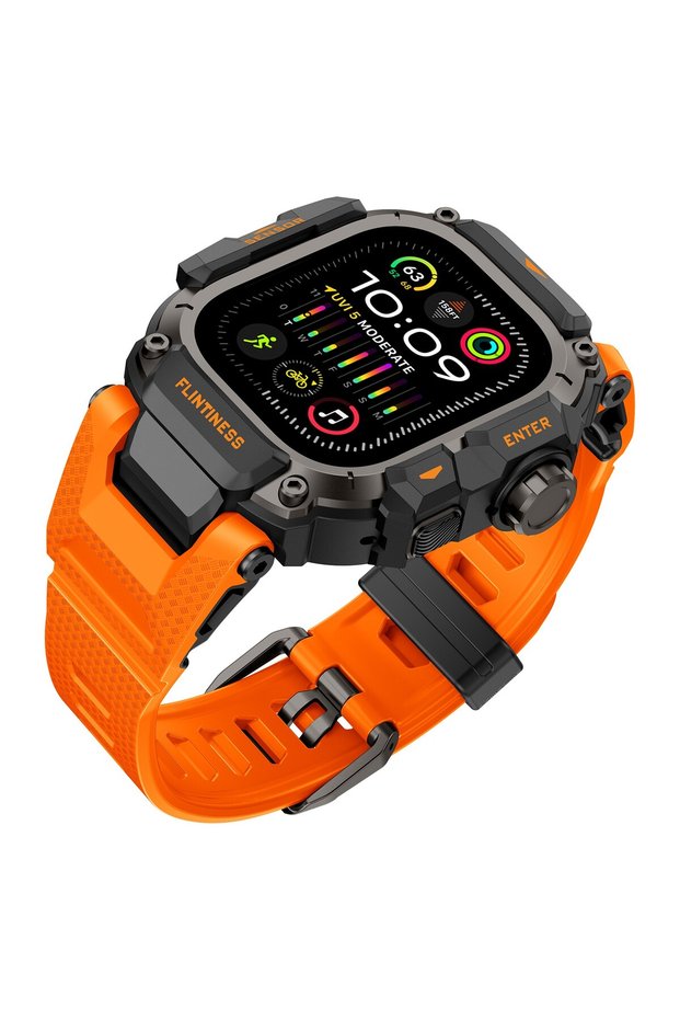 49mm Ultra 4 3 2 1 Orange Tactical Band for Apple Watch Ultra 4/3/2 49mm Silicone Bracelet+Metal Pro