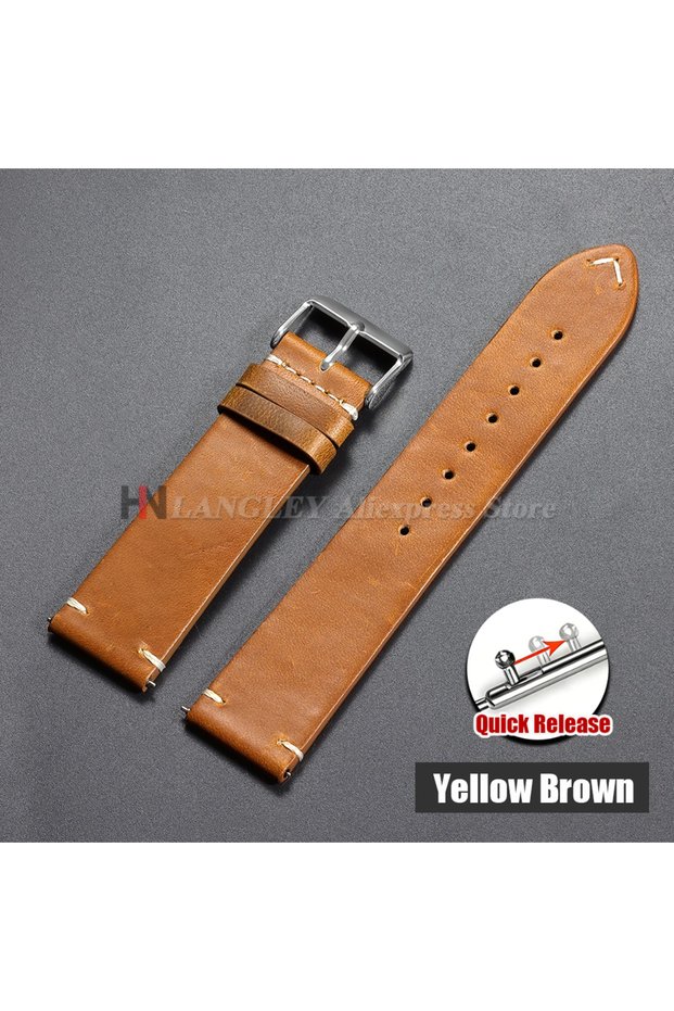 20mm Yellow Brown 18mm 20mm 22mm 19mm 21mm 24mm Vintage Oil Wax Leather Watchband Universal Stitchin