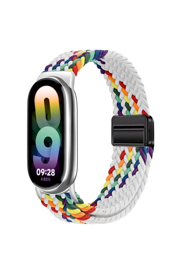 For Mi Band 11 White rainbow Nylon Braided Loop Strap for Xiaomi Band 11 10 9 8 Magnetic Adjustable