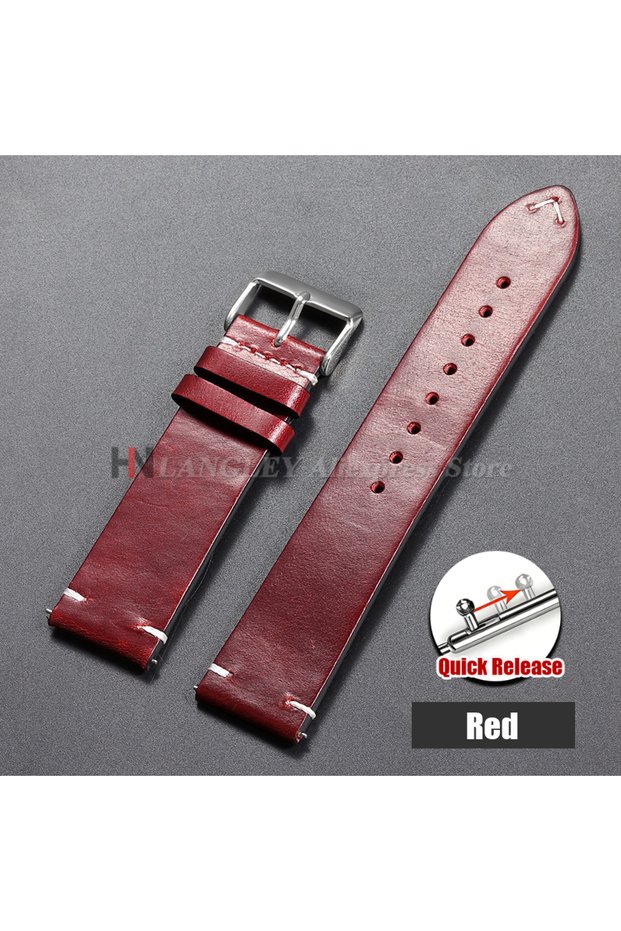20mm Red 18mm 20mm 22mm 19mm 21mm 24mm Vintage Oil Wax Leather Watchband Universal Stitching Cowhide