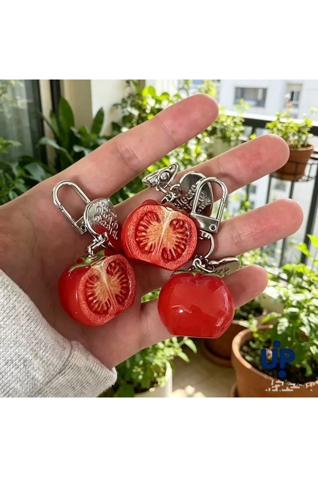 3PCS 3D Red Tomato Keychain Resin Fruit Charm Cute Pendant for Phone Case/Bag Ideal Birthday Gift fo