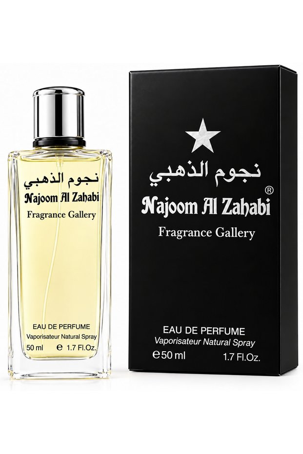 Najoom Al Zahabi Eau de Parfum 50ml for Men & Women, Unisex Oriental Fragrance with Bergamot, Lemon, Jasmine, Rose, Oud, Sandalwood, Amber and Musk