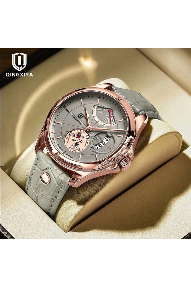 6679 Green QINGXIYA Brand Luxury Business Men's Quartz Wristwatch Waterproof Date Leather Man Watch