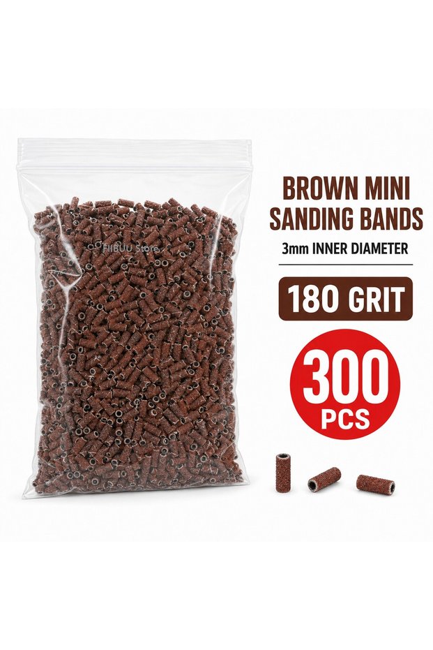 BR-G180-P300 300Pcs 3mm Nail Drill Sanding Bands Set 120 180 240 Grit Mini E-File Sanding Sleeves Na
